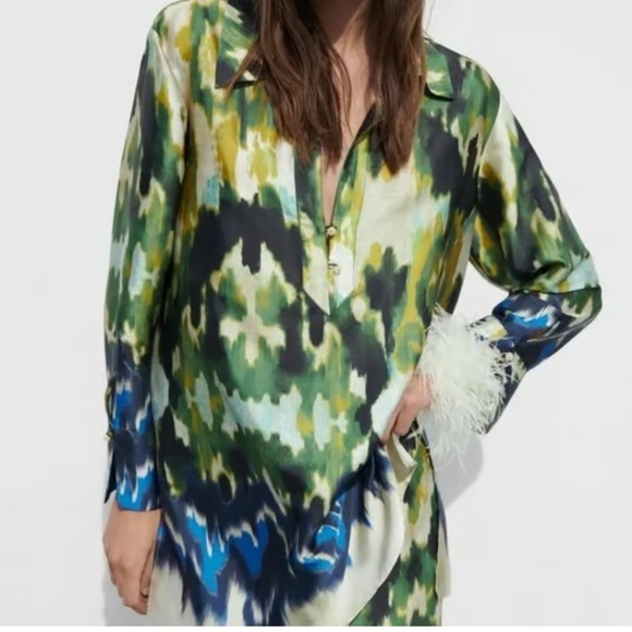 Zara V-Neck Tunic blouse long sleeve NWT - Picture 2 of 8